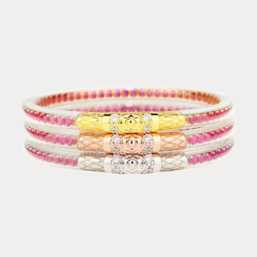 NEW BUDHAGIRL Three Queens All Weather Bangles – Epic Pink | Medium | Set of 3